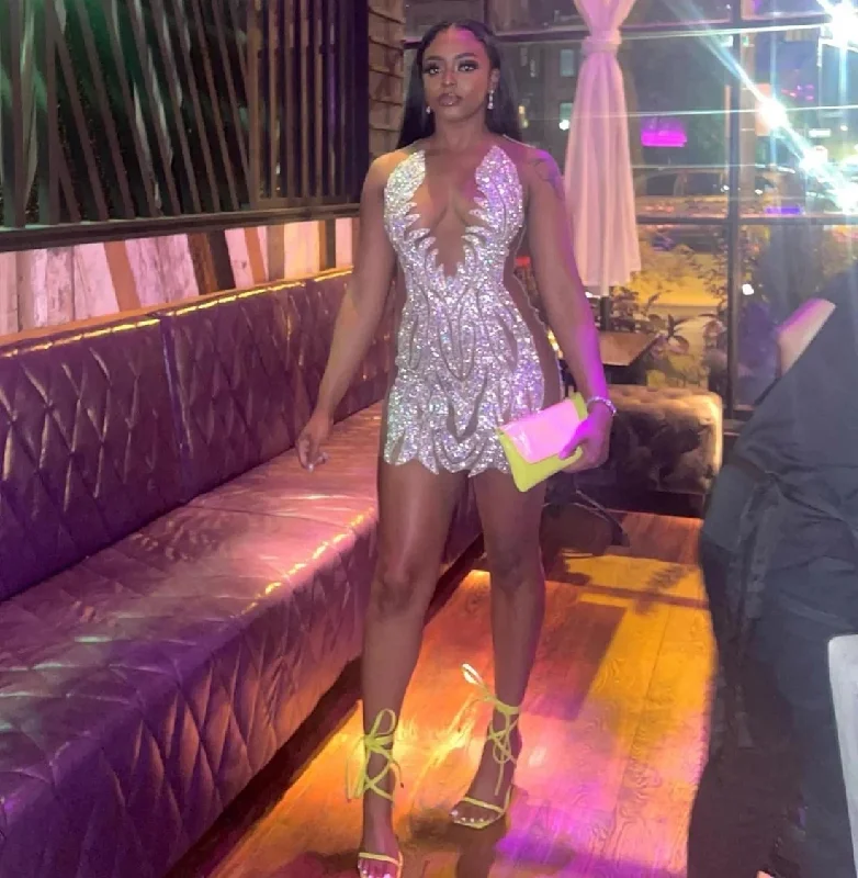 Massive Deals casual shift dressSilver See Through Sheer Women African Cocktail Dresses Beaded Birthday Party Gowns Short Black Girl Prom Dresses Homecoming