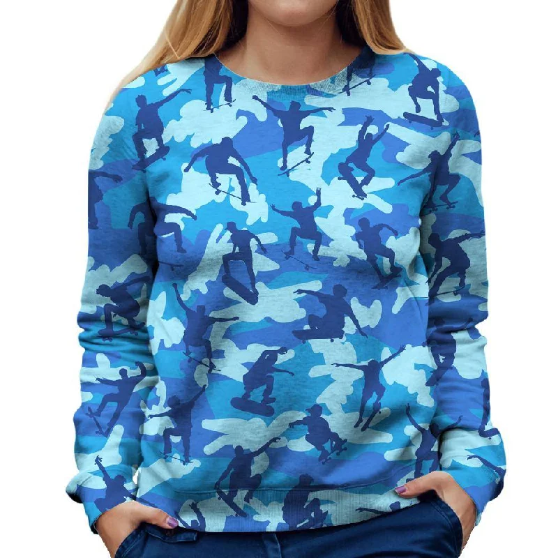 casual workout hoodieSkater Camo Blue Womens Sweatshirt