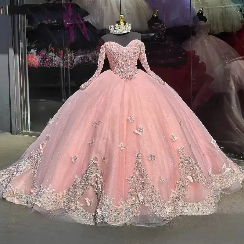 Super Deal mini dressGlittering Pink Quinceanera Dresses Off-Shoulder Long Sleeves Butterfly Appliques Princess Birthday Party Vestidos Super Deal mini dressGlittering Pink Quinceanera Dresses Off-Shoulder Long Sleeves Butterfly Appliques Princess Birthday Party Vestidos