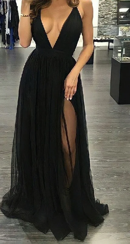 Deep Discounts shift dressSexy Black V Neck Long Prom Dress,Black Formal Gown  Y7057