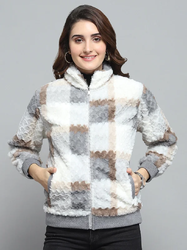 Hot Deal cozy workout hoodieWomen Grey Printed Mock Neck Full Sleeve Sweatshirt