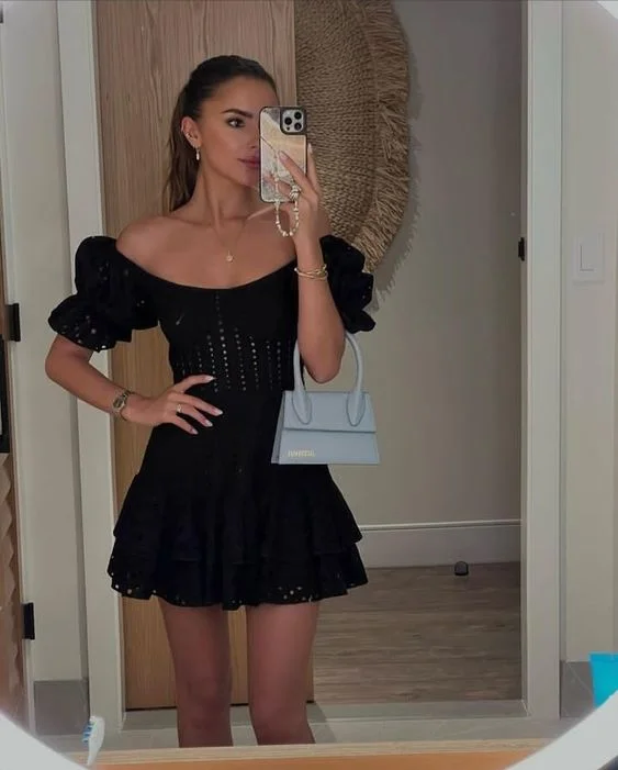 Super Sale luxury dressFashion Black A-line Homecoming Dress,Black Cocktail Dress Y6994