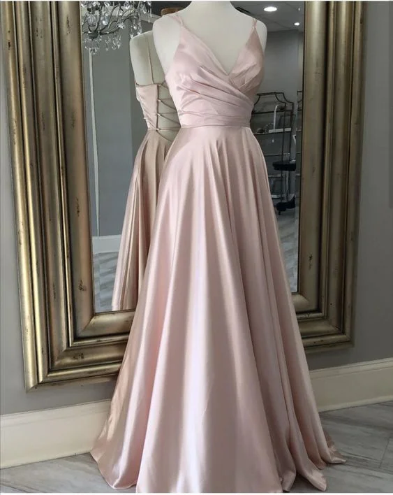 flowy maxi dressV Neck Prom Dress Long Evening Gown With Tie Back Y7014