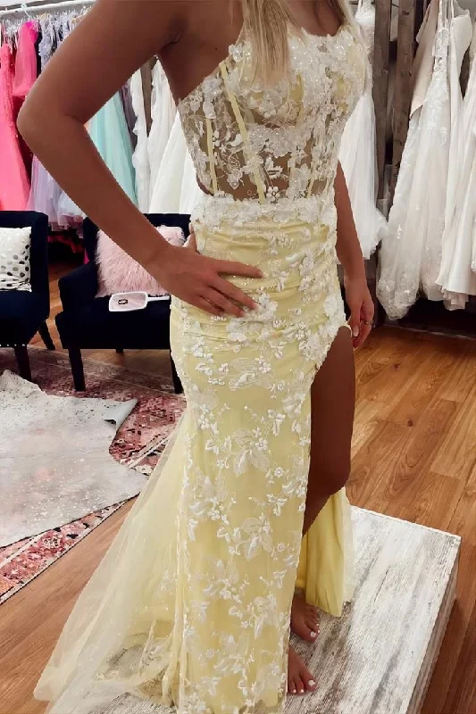 Special Savings chic slip dressFloral Yellow Split Mermaid Prom Evening Dress Y6465 Special Savings chic slip dressFloral Yellow Split Mermaid Prom Evening Dress Y6465