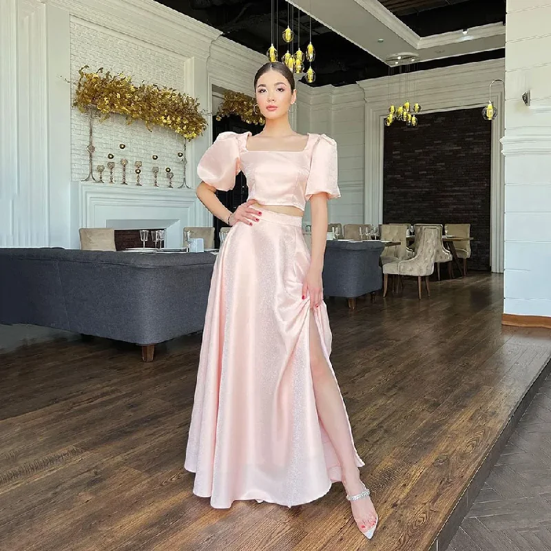 Flash Deals minimalistic dressPink Satin Evening Dresses Short Sleeves Two Pieces Prom Dresses Square Collar Prom Gowns Slit vestidos de novia 2024 Flash Deals minimalistic dressPink Satin Evening Dresses Short Sleeves Two Pieces Prom Dresses Square Collar Prom Gowns Slit vestidos de novia 2024