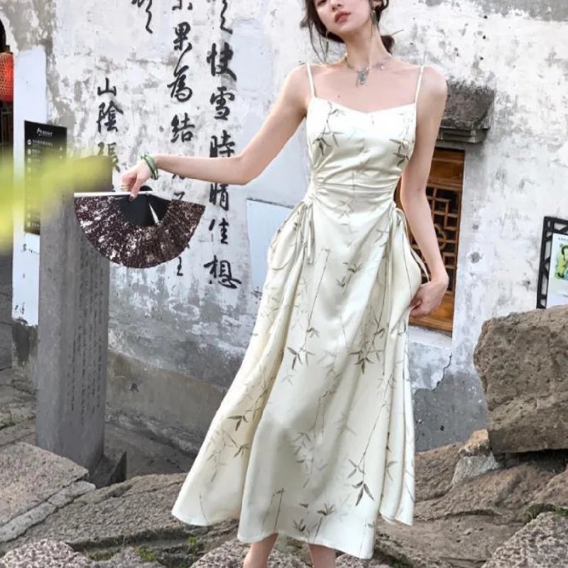 Low Prices trendy wrap dressTwo-color Satin Sling Dress Waist-tight Sexy