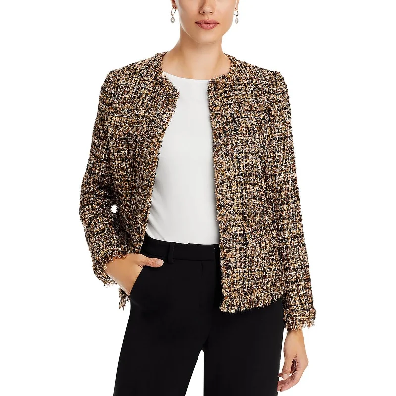 minimalist jacketWomens Tweed Metallic Collarless Blazer