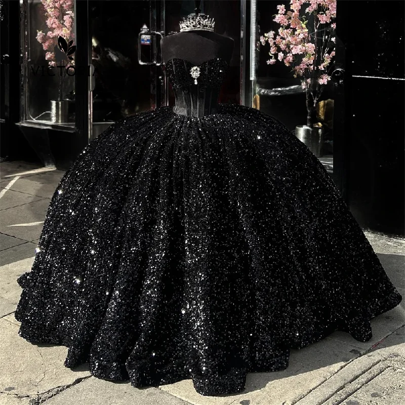 silk dressBlack Sequin Corset Quinceanera Dress Ball Gown Dress 18th Birthday Silver Rhinestones Debut vestido de charra 15 años Sweet 15