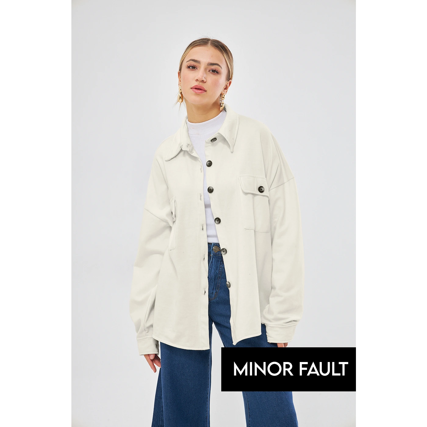 Markdowns trendy sports sweatshirt(Minor Fault) Offwhite Oversized Shacket