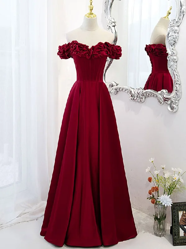 Price Drop Alert sophisticated dressA-Line Off Shoulder Satin Long Prom Dress,Satin Evening Dress Y6340