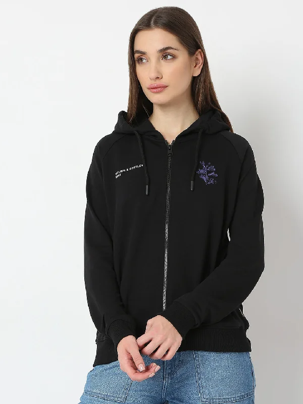 Bargain Blast stylish training hoodieSpykar Black Full Sleeves Hooded Sweatshirt For Women