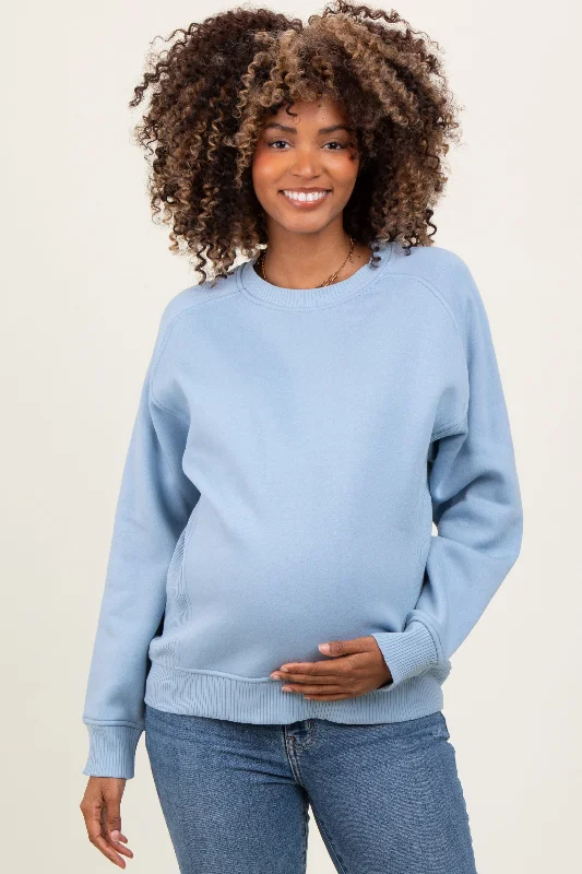 Clearance Sale zip-up gym hoodieLight Blue Fleece Maternity Sweatshirt
