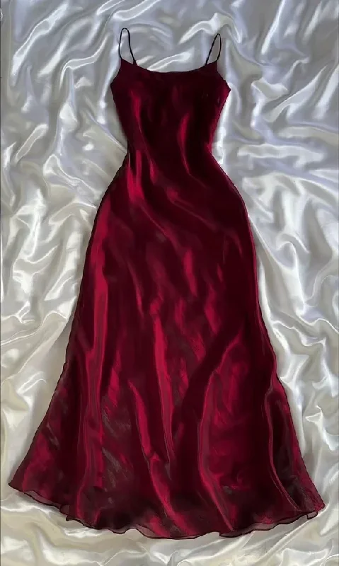 minimalistic dressBurgundy Satin Long A Line Prom Dress Evening Dress Y7509