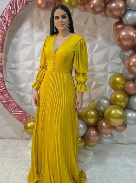 Can't Be Beat shift dressWomens A-line Pleated Prom Dress,Yellow Evening Dress Y6305