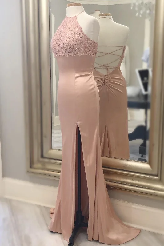 ruffle dressBlush Halter Mermaid Long Evening Dress