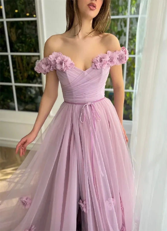 One-DAY Sale wool dressElegant 3D Flower Dress Princess A-line Evening Dresses Sweet Side Split Vestidos De Noche Tulle Train Prom Dress One-DAY Sale wool dressElegant 3D Flower Dress Princess A-line Evening Dresses Sweet Side Split Vestidos De Noche Tulle Train Prom Dress