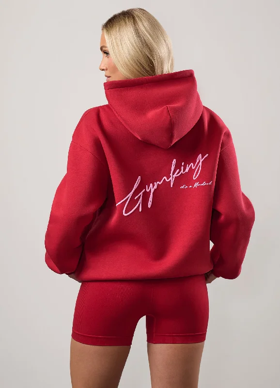 Extra Savings relaxed fit sports hoodieGym King Script Mindset Relaxed Fit Hood - Scarlet Red