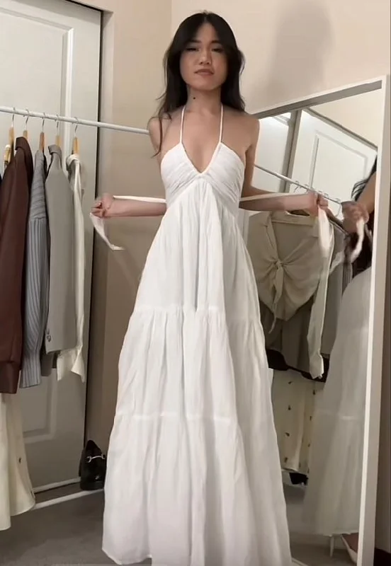 Price Cut long-sleeve floral dressSexy White Sleeveless Long Prom Dress,White Maxi Dress Y7018
