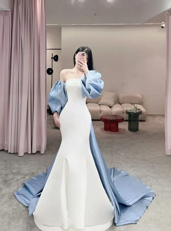 Mega Sale casual summer dressClassy White Mermaid Prom Dress,Pageant Dress  Y7150
