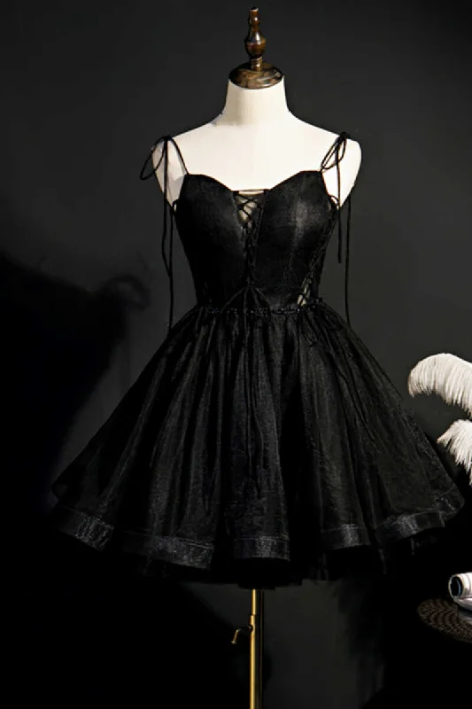 stylish dressBlack Lace-Up Backless A-Line Short Homecoming Dress