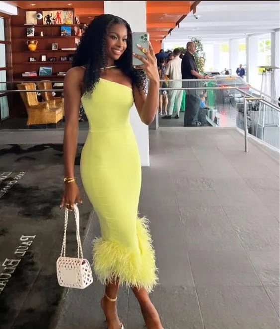 Limited Edition fitted cocktail dressElegant Yellow Bodycon Dress,Yellow Prom Dress Y7090