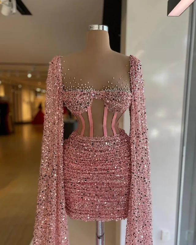 Special Savings draped dressGorgeous Pink Cocktail Dresses With Cape Corset Top Sequined Pleat Short Prom Gowns Sheer Neck Beaded vestido de fiesta de boda Special Savings draped dressGorgeous Pink Cocktail Dresses With Cape Corset Top Sequined Pleat Short Prom Gowns Sheer Neck Beaded vestido de fiesta de boda