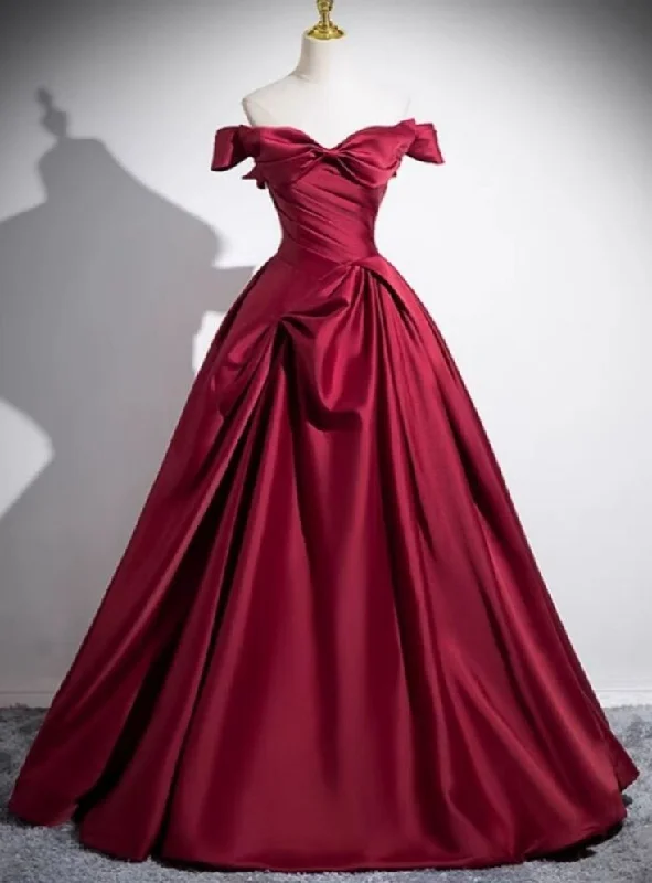 stylish dressFashion Burgundy Satin Pleats Prom Dress A Line Elegant Ball Gown Y7661