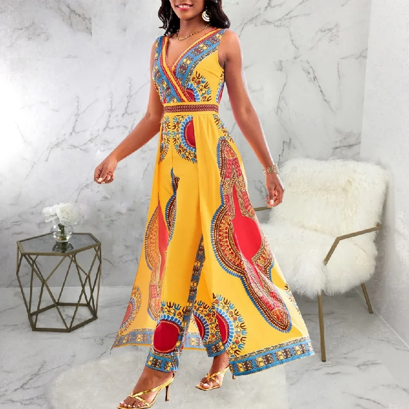 Low Prices flowy dressFashion Digital Printed V-neck Women's Jumpsuit