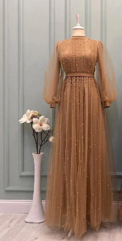 Best Bargains trendy wrap dressModest A-line Tulle Prom Dress,Muslim Dress Y6988