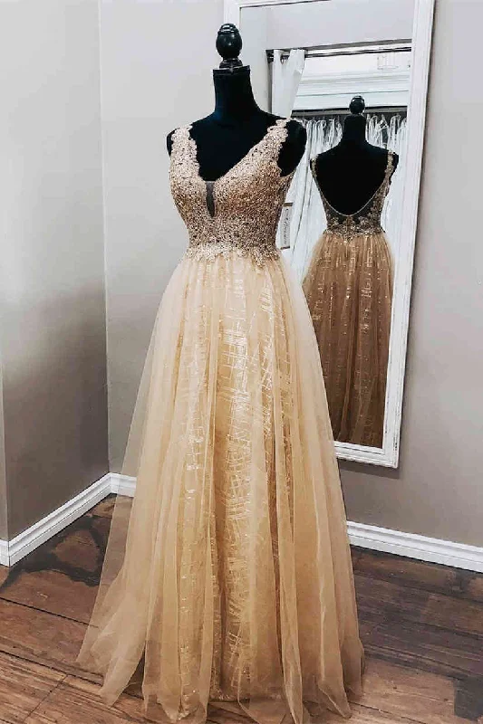 Act Fast satin midi dressA-Line Champagne Tulle Formal Dress with Appliques