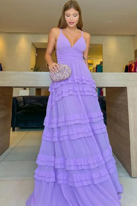 Great Deals lace dressLavender A-line V Neck Prom Dress,Lavender Evening Dress Y6177