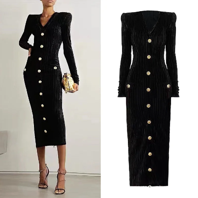 mini dressVelvet Long Sleeves Slim Fit Slimming Dress Back Zipper