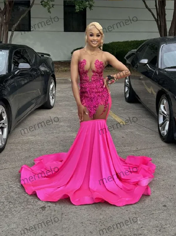 off-shoulder dressPink Prom Dresses Black Girls Sexy Rhinestone Sequins Birthday Party Gowns