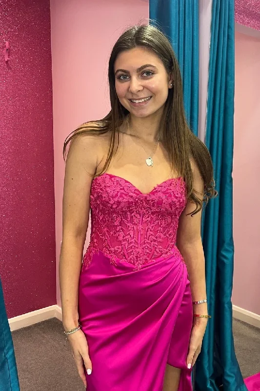 Special Savings wrap dressFuchsia Lace and Satin Ruched Mermaid Prom Dress