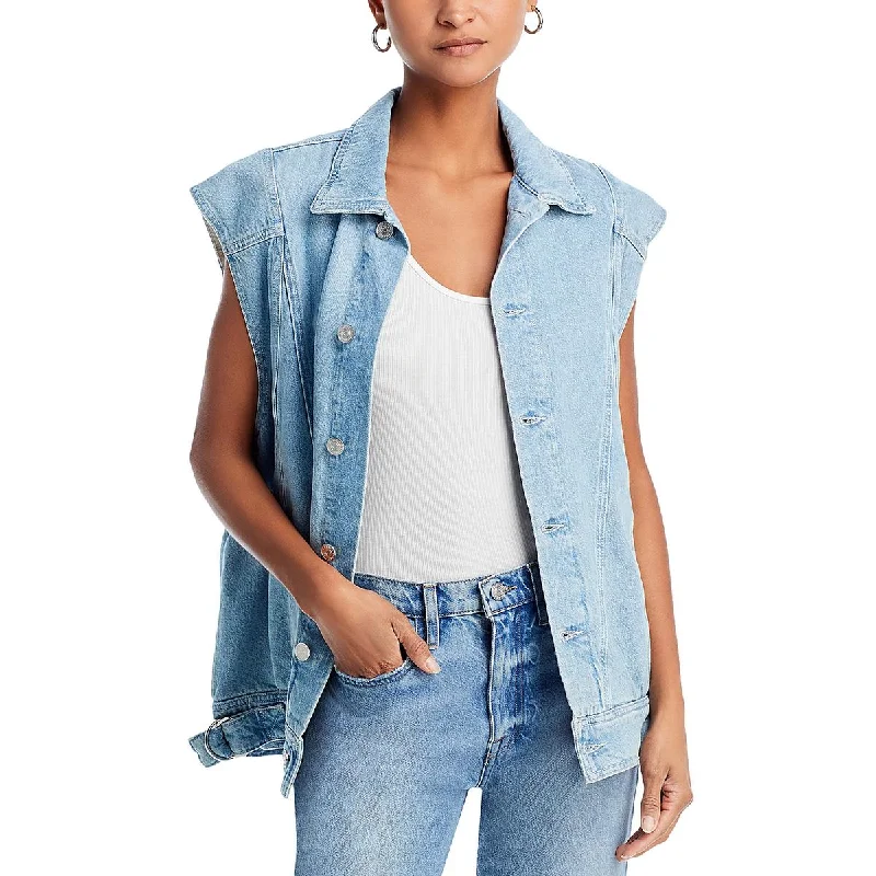 While Supplies Last trendy puffer coatWomens Denim Buckle Denim Vest