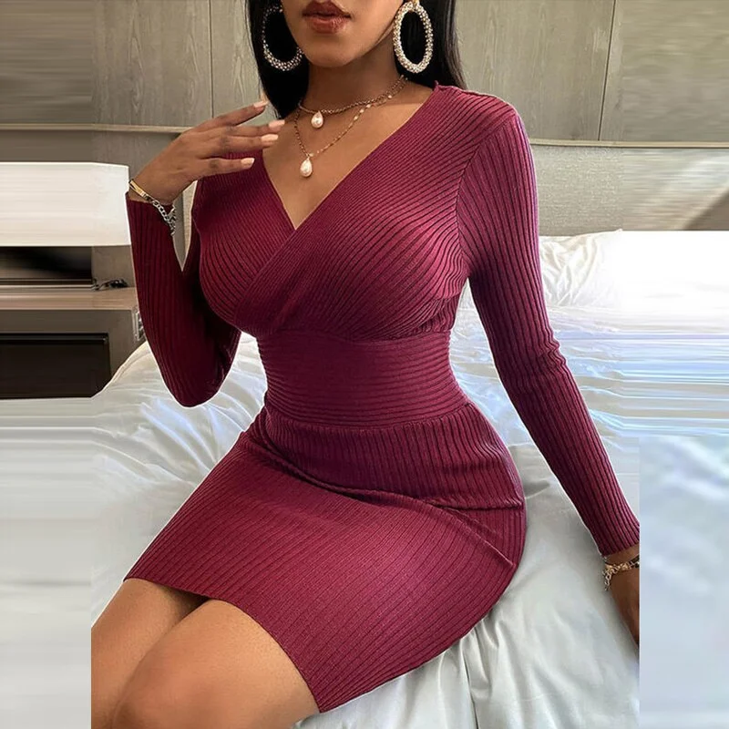 Super Bargain midi dressBerriesJam - 2024 Slim Fit Bodyon Long Sleeve V Neck Solid Mini Dress Super Bargain midi dressBerriesJam - 2024 Slim Fit Bodyon Long Sleeve V Neck Solid Mini Dress