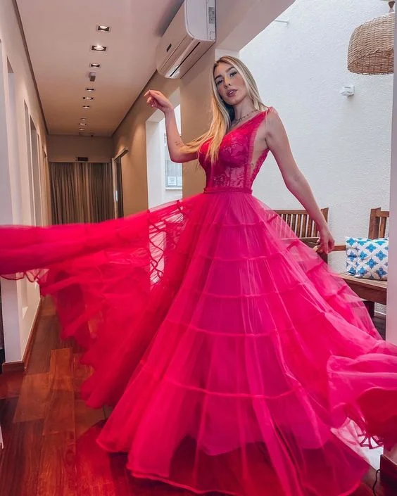 Big Discounts statement dressA-Line Long V-Neck Prom Dress Formal Evening Gowns Y6149