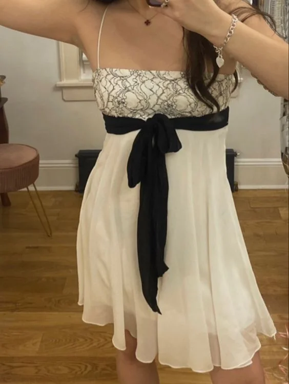Best Deals denim dressLovely White A-line Homecoming Dress,Beach Dress Y6713