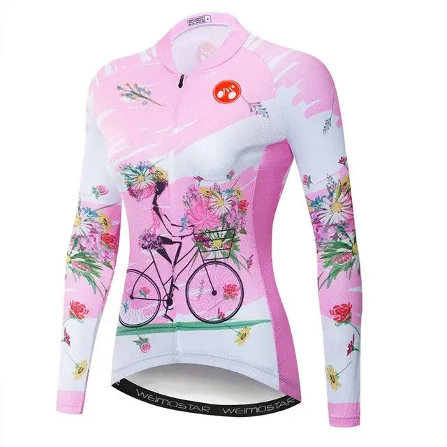 minimaPink Women's Long Sleeve Cycling Jersey