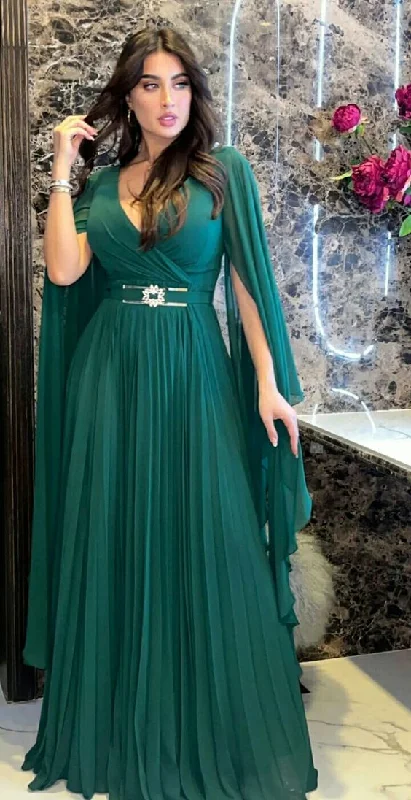 Today's Special ruched dressGreen A-line V Neck Prom Dress,Green Evening Dress,Reception Dress Y6276