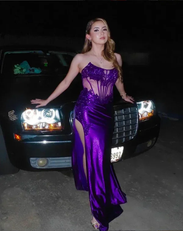 Factory Direct Sale casual summer dressElegant Purple Strapless Corset Long Prom Dress