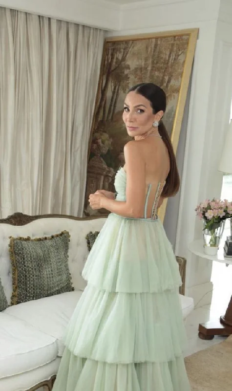 Midnight Sale draped dressElegant A-line Tulle Tiered Prom Dress  Y6787