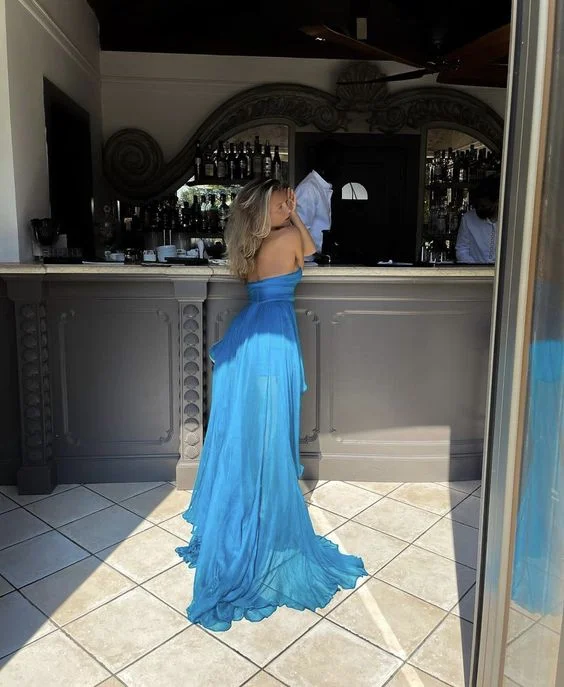 evening dressA-line Blue Prom Dress,Blue Spring Dress Y7444