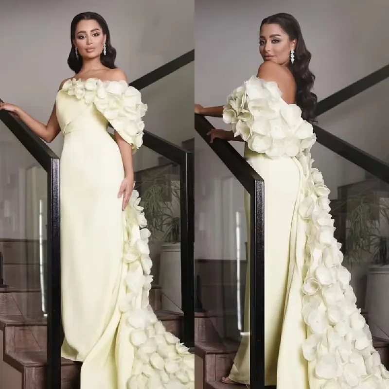 oversized dressProm Exquisite One-Shoulder Gown Flowers Beading Satin Bespoke Occasion Dresses