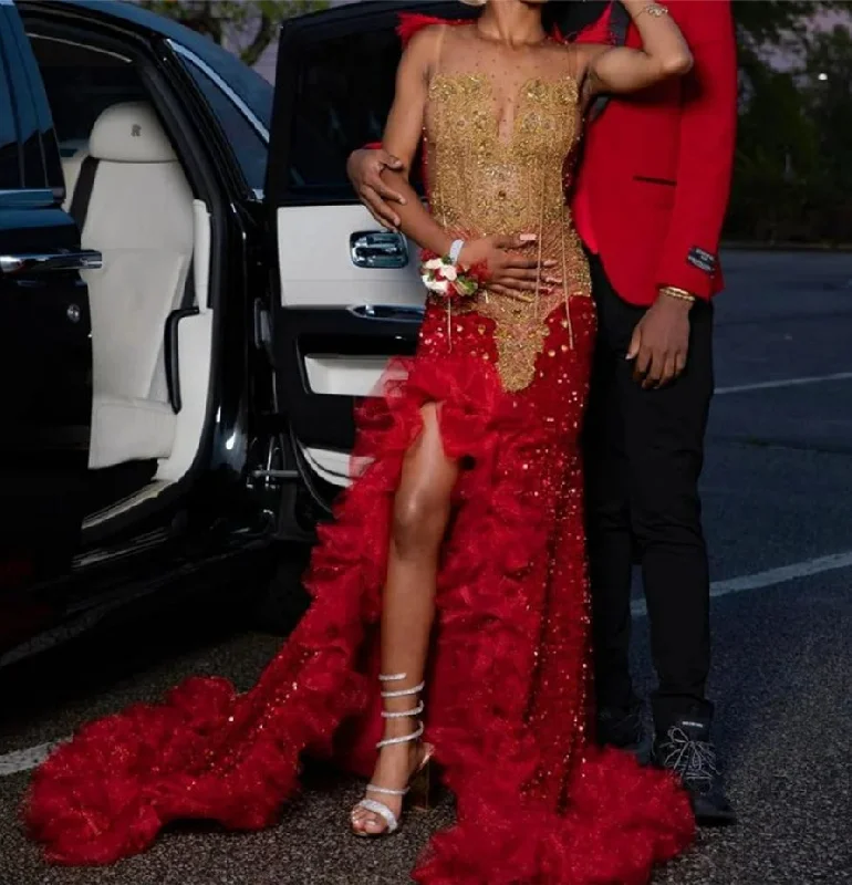 Price Cut modern dressGlitter Diamonds Red Prom Dress For Black Girl Shiny Crystal Rhinestones Beaded Feathers Ruffles Mermaid Evening Party Gown Price Cut modern dressGlitter Diamonds Red Prom Dress For Black Girl Shiny Crystal Rhinestones Beaded Feathers Ruffles Mermaid Evening Party Gown