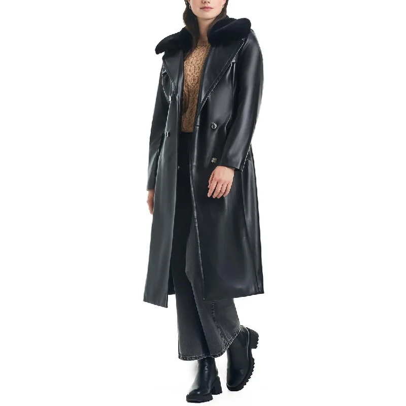 casual trench coatWomens Faux Leather Collared Motorcycle Jacket