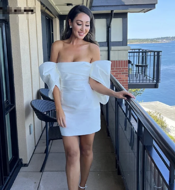 Loyalty Reward high-waisted dressSimple Detachable Puffy Sleeves Mini Sheath Wedding Dress Off The Shoulder Pleat Satin Strapless Bridal Gown Elegant NEW Loyalty Reward high-waisted dressSimple Detachable Puffy Sleeves Mini Sheath Wedding Dress Off The Shoulder Pleat Satin Strapless Bridal Gown Elegant NEW