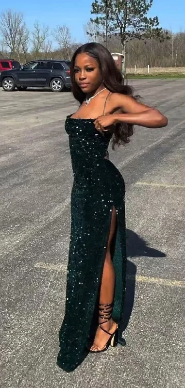 Exclusive Access v-neck dressMermaid Sequins Dark Green Long Prom Dresses 22th Birthday Outfits