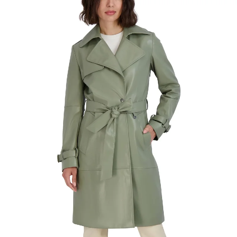 versatile coatWomens Vegan Leather Belted Trench Coat