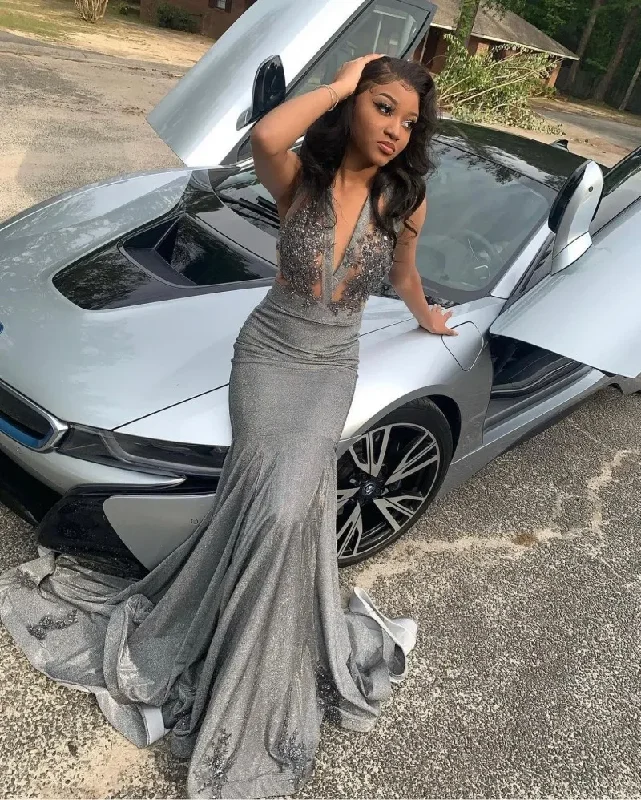 Limited Availability wrap dressSparkle Silver Gray Prom Dresses Sequin Applique African Mermaid Party Gowns For Women Graduation Dress Long robe de bal